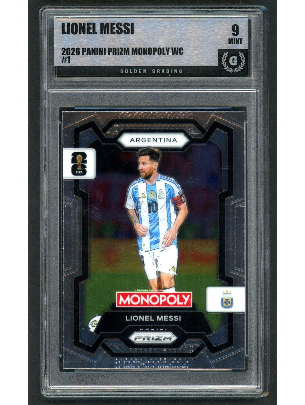 2026 Panini Prizm Monopoly FIFA WC #1 Lionel Messi Argentina Graded Mint 9